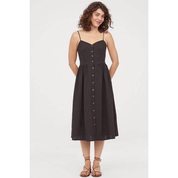 H&M Dresses Nwot Hm Black Button Down Sleeveless Midi Dress Poshmark